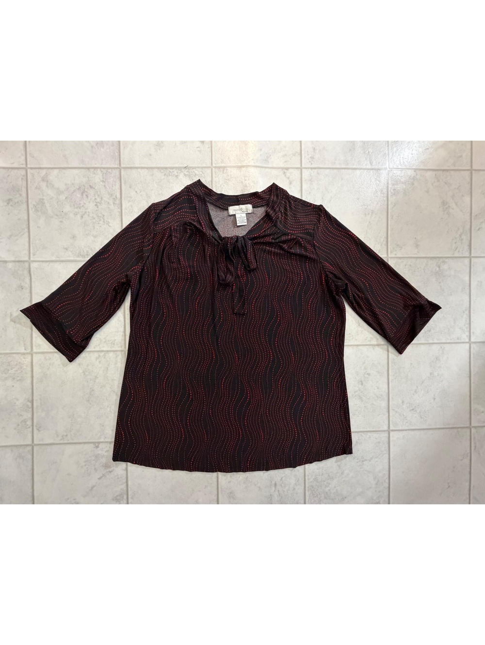 Emma and Olive Woman burgundy patterned blouse